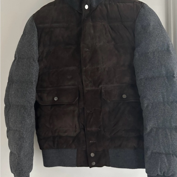 $8K Kiton Brown Suede & Grey Wool Puffer Jacket size IT48 - Picture 3 of 11